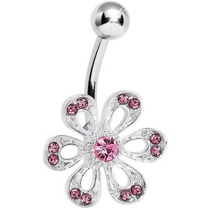 Body candy pink silver flower 14G silver belly ring summer vacation travel